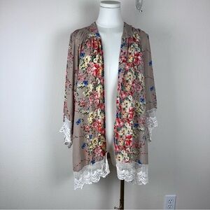 Umgee Kimono Womens Small Medium Open Front Floral Lace Bohemian Cottagecore